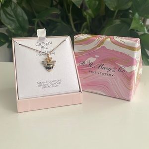 NIB gold plated sterling silver genuine gemstone & diamond Bee charm necklace